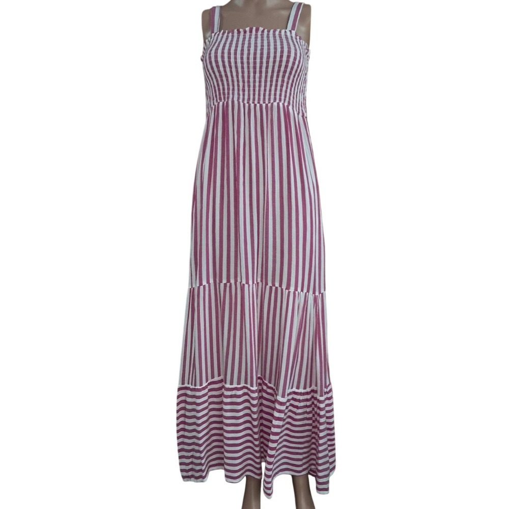 Raviya Women's Pink/White Striped Cover-Up Dress Size XL with Pockets,‎ 57" long